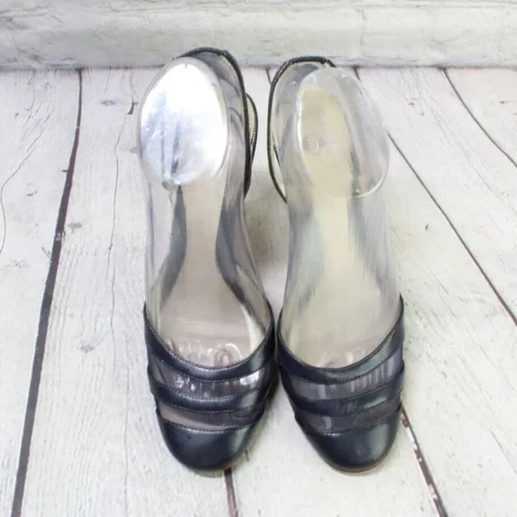 Joey Blue Leather Slip On High Heel Ankle Strap Sandals Size 7 M - Picture 5 of 9